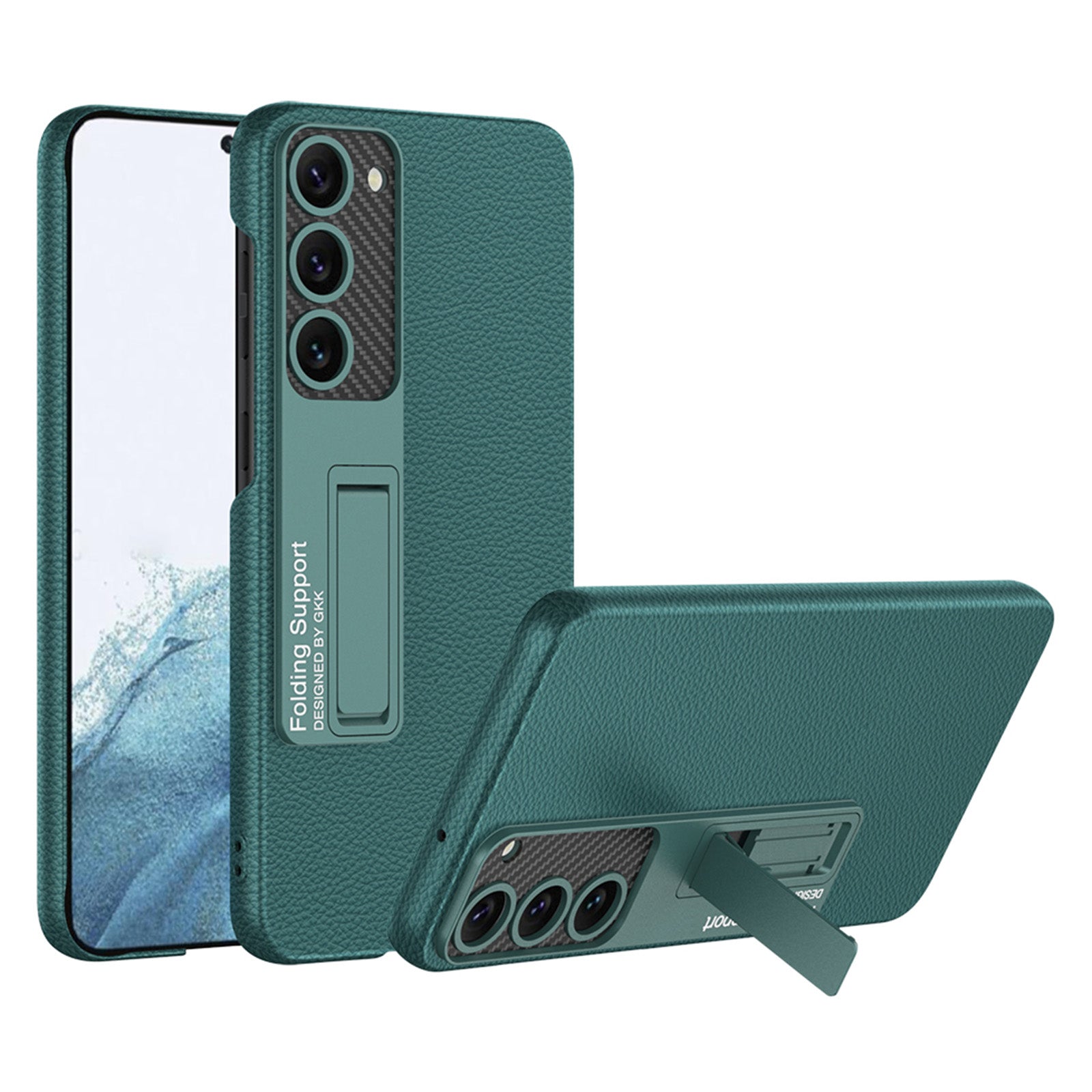 GKK Protective Phone Back Cover For Samsung Galaxy S23 PU Leather Coated Hard PC Phone Case with Hidden Kickstand GKK Protective Phone Back Cover For Samsung Galaxy S23 PU Leather Coated Hard PC Phone Case with Hidden Kickstand